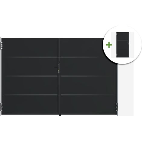 Portail battant acier 3m NALI H.200cm noir + Portillon H.200cm noir (1/5)