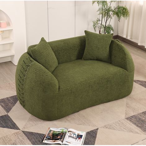 Sofá 2 plazas 155x90x67 cm de tela chenilla verde, comprimido, para salón pequeño – MEUBLIV (1/5)