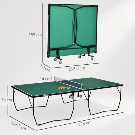 Tischtennisplatte Tischtennis-Set, klappbar, 8 Rollen, inkl. Schläger u. Bälle, 274 cm x 152.5 cm x 76 cm, Grün (1/5)