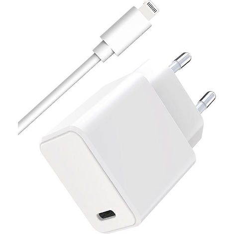 Kit de charge rapide USB-C 20W, comprend un câble USB-C Lightning de 1 mètre, blanc. (1/3)