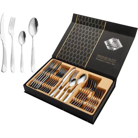 Couverts En Acier Inoxydable - Set De 24 Pièces Pour 6 Personnes - Adapté Au Lave-Vaisselle - Boîte Cadeau Incluse (1/5)