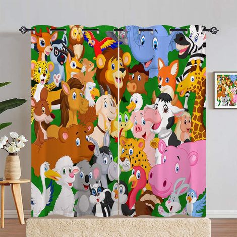 Rideau Occultant Dessin Animé Safari Zoo Animaux Tenture Opaque à Oeillets Draperies Intérieurs Rideau Thermique Isolant pour Maison Chambre Salon Fenetre 2 Pièces L 140 x H 280 cm - 140L X 280H cm (2 (1/5)