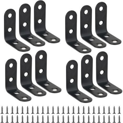 12 Stück 40 mm x 40 mm Befestigungswinkel, schwarze rechtwinklige L-förmige Winkel, 40 mm 90-Grad-Edelstahl-Regalwinkel für Holz, Möbel und Schränke