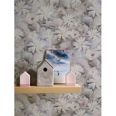 Papier peint fleur aquarelle gris Tapisserie fleurs Fleuri vintage Papier peint intissé et embossé Idéal pour chambre (1/5)