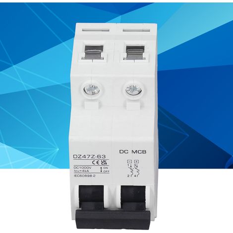 Disjoncteur CC DZ47Z-63, 1000 V, disjoncteur miniature bipolaire pour systèmes photovoltaïques, montage sur rail DIN, basse tension 32 A (1/5)