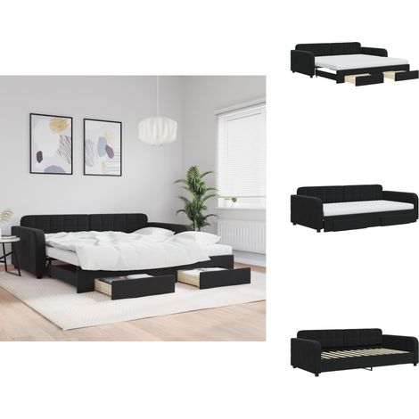 Tagesbett Ausziehbar mit Schubladen Schwarz 100x200 cm Samt - Ausziehbares Tagesbett - Ausziehbare Tagesbetten - Schlafbett - Gästebett (1/5)
