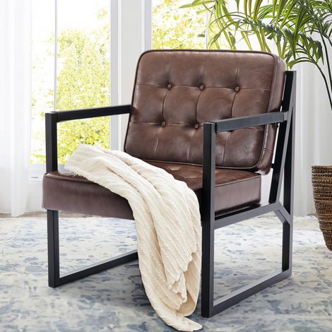 COLAMY Fauteuil,Fauteuil Confortable avec Accoudoirs et Pieds en Métal pour Salon, Chambre, Salle d’Attente et Bureau-marron