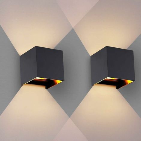 Lot de 2 Appliques Murales LED Intérieur Moderne 12W - Design Up/Down Réglable Aluminium Noir (Blanc Chaud) - Chambre, Maison, Couloir, Salon (1/5)