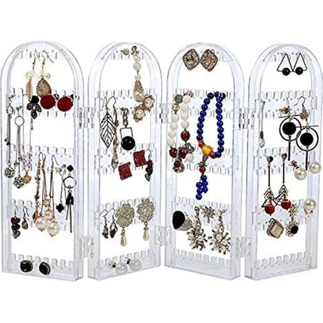 Support de boucle d'oreille en acrylique pliable de 240 trous, organisateur de cintre de bijoux, support de collier 3 plis double face présentoir de boucle d'oreille-- (1/3)