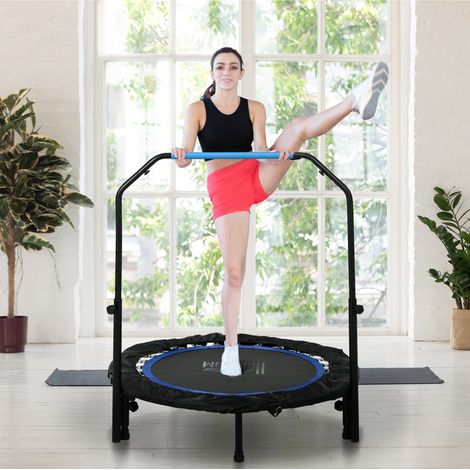 Fitnesstrampolin, klappbar, verstellbarer Haltegriff, Ø102x123H cm, bis 150 kg, Schwarz/Blau