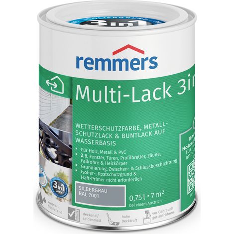 Remmers Multi-Lack 3in1 silbergrau (RAL 7001), 0,75 Liter, Wetterschutzfarbe, Metallschutzlack & Buntlack auf Wasserbasis für Holz, Metall & PVC (1/5)