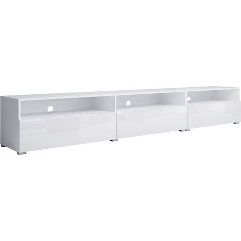 Mueble TV Serodeu 105, Blanco + Blanco brillante, Número de puertas: 3, Número de cajones: 0, 270x40x41cm (1/5)