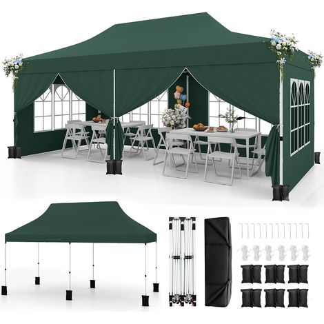 Tonnelle Pliante 3x6 Imperméable avec 6 Parois Amovibles, Barnum Pliant 3x6, Hauteur Réglable, Portes Zippées, Tente de Réception Anti-UV, Sac Transport, Montage sans Outil (Vert Parois) (1/5)