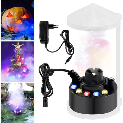 Brumisateur à Ultrasons: Brumisateur Ultrason Avec 12 LED Lumières Colorées, Machine à Brouillard De Bassin, Ultrasons Mist Maker Fogger Avec Anti-éclaboussures Amovible Pour Fontaine étang (Noir) (1/5)