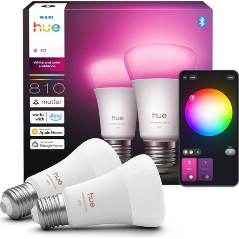 Philips Hue White & Colour Ambiance A60 – Ampoules connectées E27 810 lm (Pack 2)