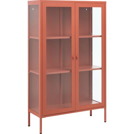 Vitrina alta estilo industrial moderno de acero con 2 puertas vidrio marrón dorado Nash (1/5)