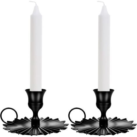 BUNTHAUS 2 Pièces Rétro Bougeoirs en Fer, Chandelier Vintage avec Poignée, Chamberstick en Noir Métal pour Décoration de Table Mariage Fête Noël Halloween Cadeau de Pendaison (1/4)