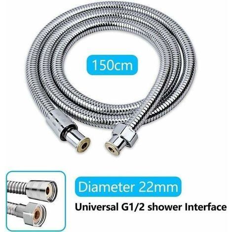 Tubo doccia da 150 cm, in acciaio inossidabile, antitorsione, antiesplosione, antiperdita e anticorrosione, con raccordo universale G 1/2. (1/3)