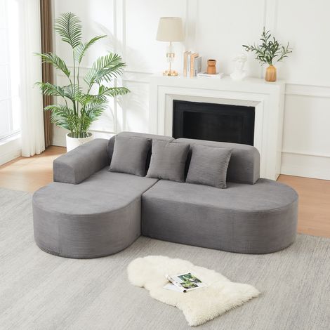 Canapé d’angle 220 cm en L, design moderne, revêtement en corduroy, dossier et accoudoirs courbés, 2 colis - gris (1/5)