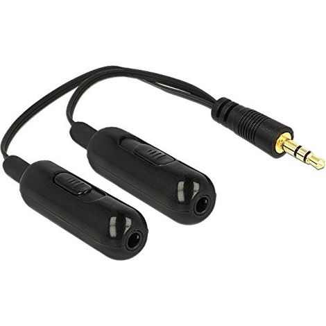 Delock Cavo Splitter Cuffie con Controllo Volume 3,5''M/2x3,5''F 19cm Nero (1/2)