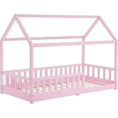 Letto per bambini Marli 90 x 200 cm Rosa 90 x 200 cm Letto da casa con protezione anticaduta, rete a doghe e tetto (1/3)