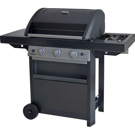Barbecue Gas Campignaz 3 Fuochi Ruote Acciaio Inox Nero 144x60x116 cm