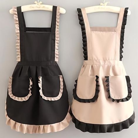 Set di due grembiuli eleganti con volant, adatti per fioristi, estetisti, parrucchieri, sale da tè, caffetterie, negozi di fiori, saloni di bellezza e panetterie adatti anche per le pulizie e la prepa (1/5)