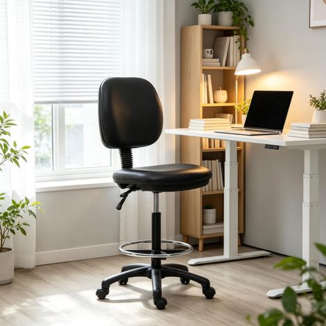 Chaise de bureau réglable 49,5x46x115,5-137 cm noire, pivotante, ergonomique pour bureau FloraGrace (1/5)