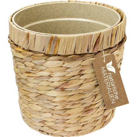 HMF 37280-25CM Innovativer Blumentopf geflochten aus Wasserhyazinthe, mit Pflanztopf aus nachhaltigen Rohstoffen, Rund, 25 cm Durchmesser (1/5)