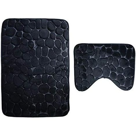 Alfombra De Baño MINKUROW, 2 Piezas, Antideslizante, Lavable. Juego De Alfombrillas De Baño, Alfombrilla De Baño Y Alfombrilla De Baño, 80 X 50 Cm, Negro (1/2)