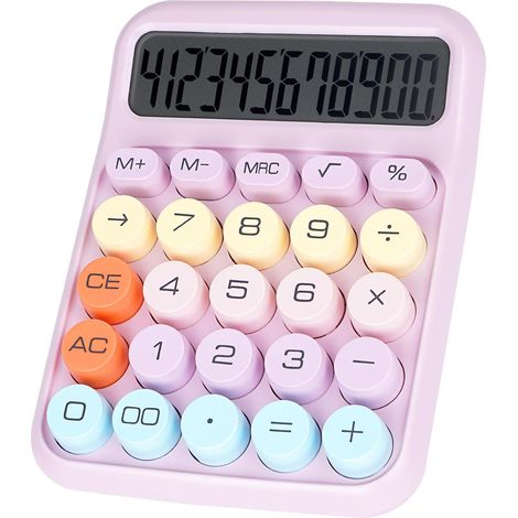 Calculatrice de bureau violette avec grandes touches mécaniques, grand écran LCD 12 chiffres - Design mignon, idéale pour les enseignants, les étudiants et une utilisation bureautique de base (1/5)