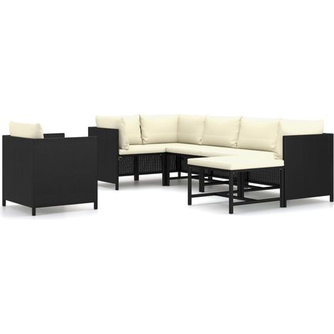 Maison Exclusive - Set Divani da Giardino 7 pz con Cuscini in Polyrattan Nero (1/5)