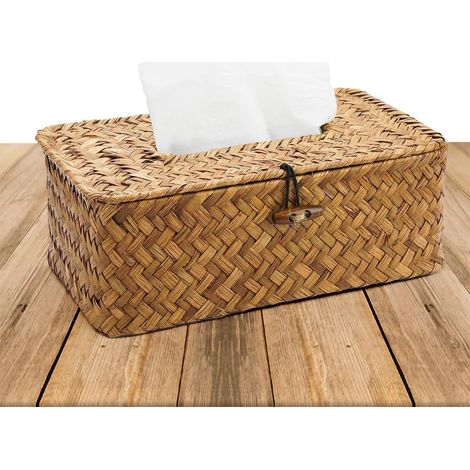 Handgefertigte Taschentuchbox aus natürlichem Rattan, dekorativer Deckel für Zuhause, Büro, Badezimmer, 23 x 13 x 9 cm