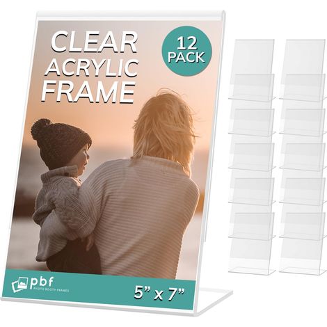 Lot de 12 cadres photo en acrylique transparent de 12,7 x 17,8 cm, incliné à l'arrière vertical en plastique avec inserts (1/5)