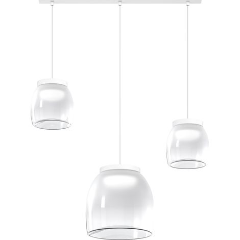 Lampadario Contemporaneo Drum Metallo Bianco Vetro 3 Luci Led 16-16W Calda