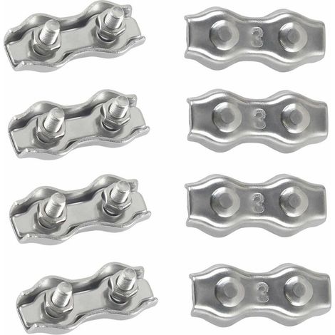 M3 Duplex Clamps, 304 Stainless Steel Cable Clamps for Wire Ropes, Clotheslines, Hanging Awnings, Deck Fixed Fixings, 8 Pieces (1/5)