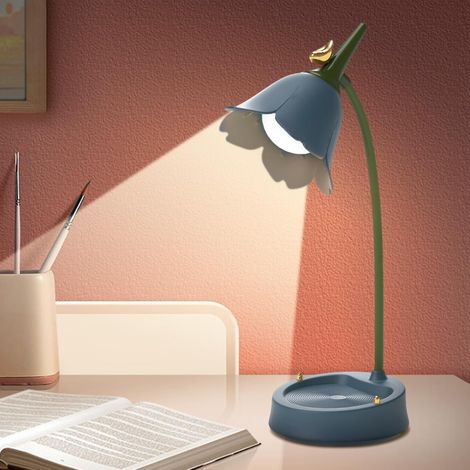 Lampe de bureau LED en forme de fleur sans fil – Lampe de bureau pour enfants, 3 modes de couleur à intensité variable, contrôle tactile, lecture USB, abat-jour sans fil pour lecture, apprentissage (1/5)