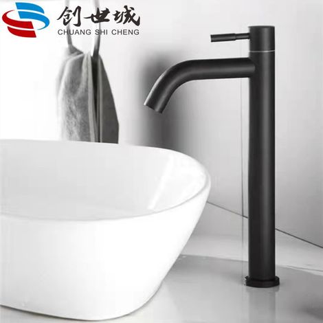 Foreign trade cross-border e-commerce stainless steel tall basin faucet with single cold water spout - black curved spout single cold water tall model