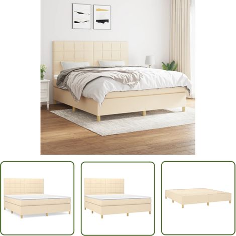 The Living Store Boxspringbett mit Matratze Creme 160x200 cm Stoff - Boxspringbett - Doppelbett - Cremefarbenes Bett - Bettrahmen - Matratze (1/5)