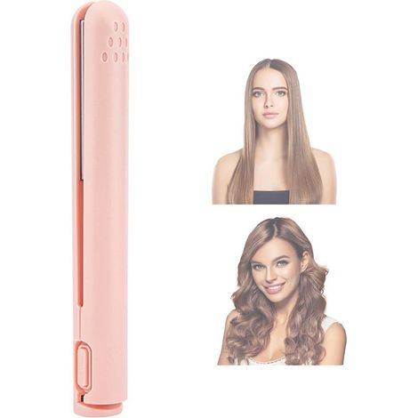 Mini lisseur et boucleur 2 en 1 - Céramique - Sans fil - Chauffage rapide - Soin des cheveux - Format voyage - Rose