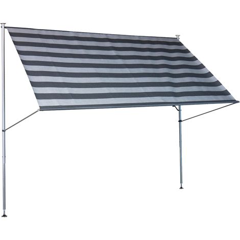 Store banne Manuel rétractable auvent téléscopique sans perçage, Inclinaison et Hauteur réglable, Rayures Gris foncé, 400 cm (1/5)