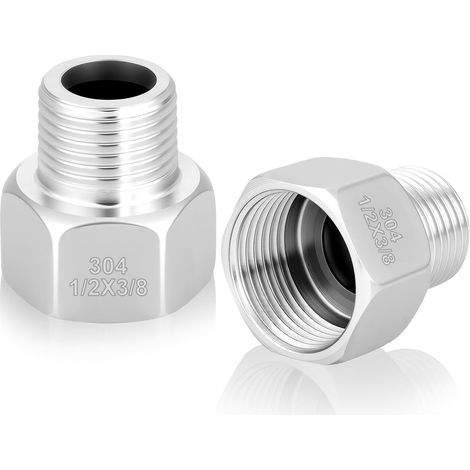 2 Pièces Réducteur, Acier inoxydable 304, Filetage BSP 1/2 Femelle à 3/8 Mâle, Douille hexagonale, Pour tuyauterie industrielle