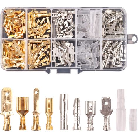 150PCS 2.8mm 4.8mm 6.3mm Fil Connecteur Spade 3.9mm Bullet Connecteurs Kit Male et Femelle Rapide Fil Splice Bornier à sertir pour DIY Bateau de véhicule de moto électrique GROOFOO (1/5)
