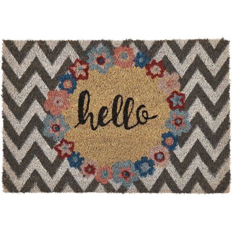 Paillasson d'Intérieur Moderne Texte de Bienvenue 40 x 60 cm Support Antidérapant PVC Motif Chevron Fibre Coco Multicolore Tahan (1/5)