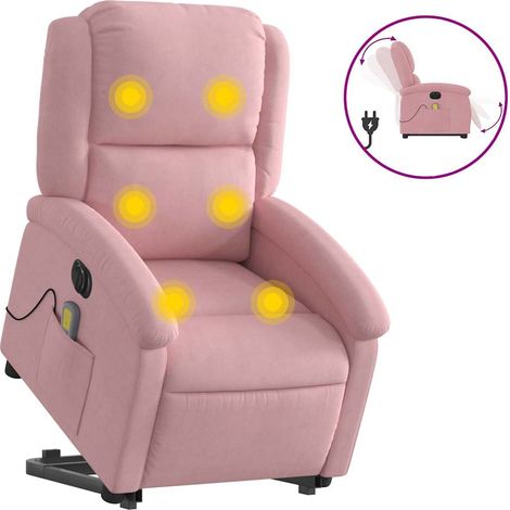 Poltrona Alzapersona Massaggi Elettrica Reclinante Rosa Velluto vidaXL