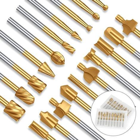 Rotary Milling Cutters, 20 Pcs Tungsten Steel HSS Milling Cutter Woodworking Tool with 1/8" 3mm Shank for Rotary Tool Accessories for DIY Woodworking, Engraving, Drilling (1/4)