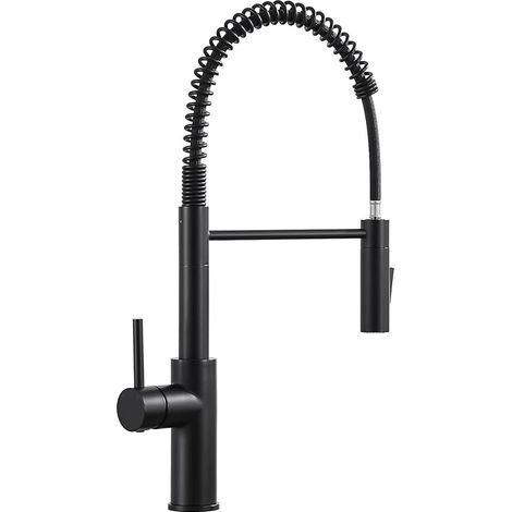 Robinet Cuisine, Mitigeur Cuisine Avec Douchette Extractible, Robinet D'Évier À Arc Élevé Rotatif À 360°, 2 Modes, Acier Inoxydable, Noir (1/5)