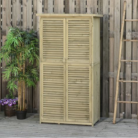 Gartenschrank 87 x 46,5 x 160 cm aus grauem Holz mit Bitumendach – MEUBLIV (1/5)