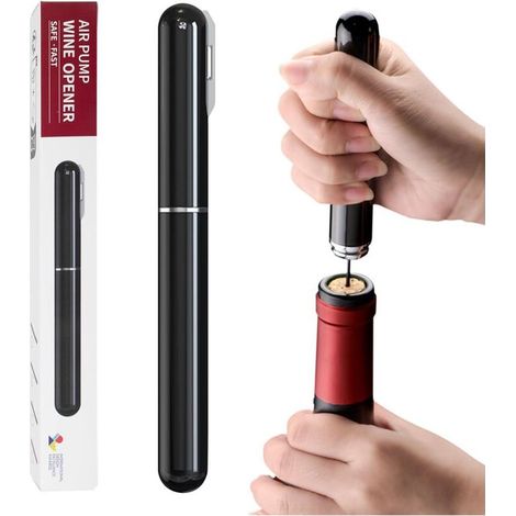 Dieser pneumatische 2-in-1-Flaschenöffner mit Folienschneider ist ideal für Zuhause, Restaurants und Partys. Schwarz. (1/5)