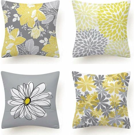 Lot de 4 Housse Coussin, Fleur Taie d'oreiller pour Canapé Maison Salon Chambre Décoration D'intérieur 45X45cm (Daisy - 45X45)